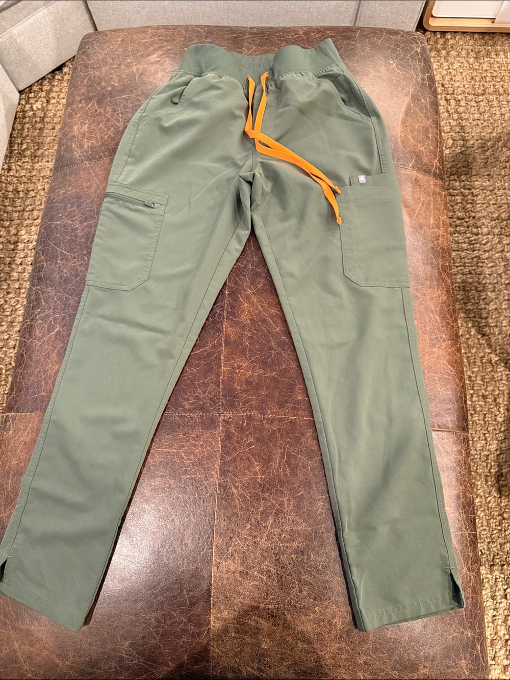 Women’s Figs Olive Green Yola High Waisted Pants with Orange Drawstring